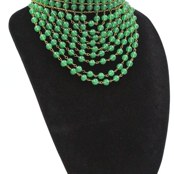 Attr. to Christian Dior 50's High End Cascading Green Glass Massive Necklace - Picture 14 of 15
